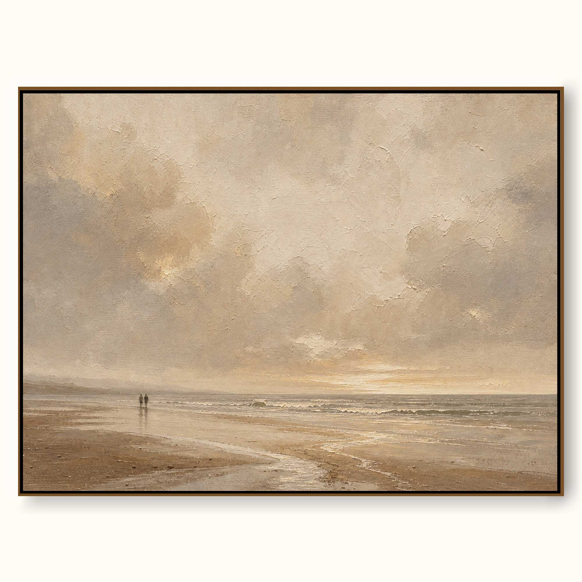 Minimalist Neutral Beach Oil Painting Large Vintage Ocean Canvas Art