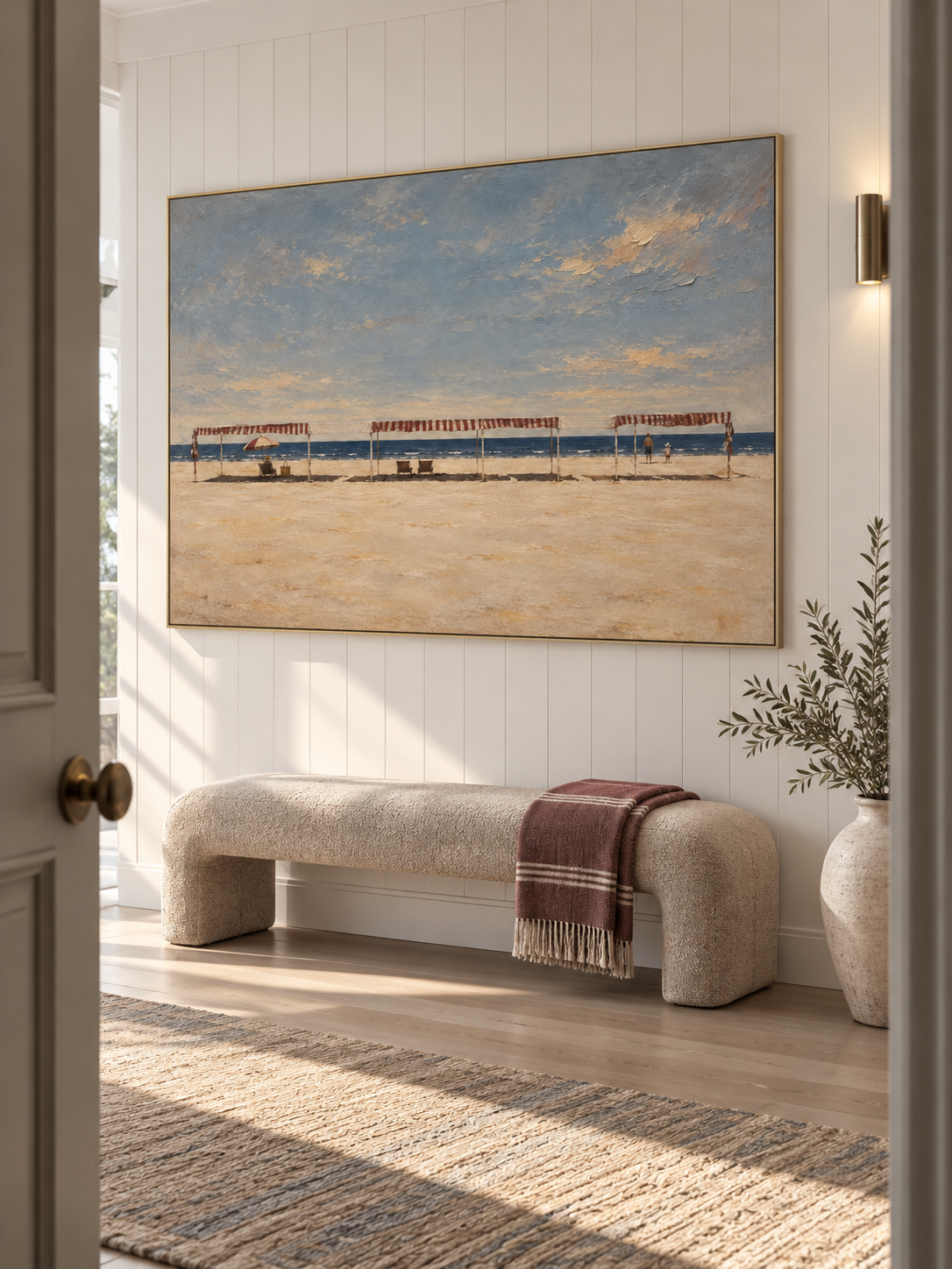 Large Neutral Seaside Wall Art In Blue And Beige For Modern Home Decor