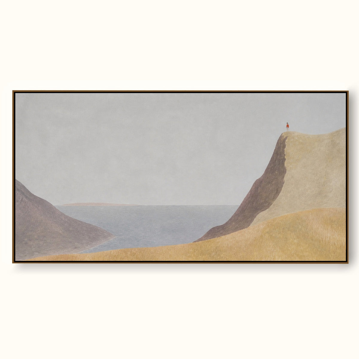 Beige Coastal Wall Art Hand Painted Minimalist Cliff Scene For Bedroom