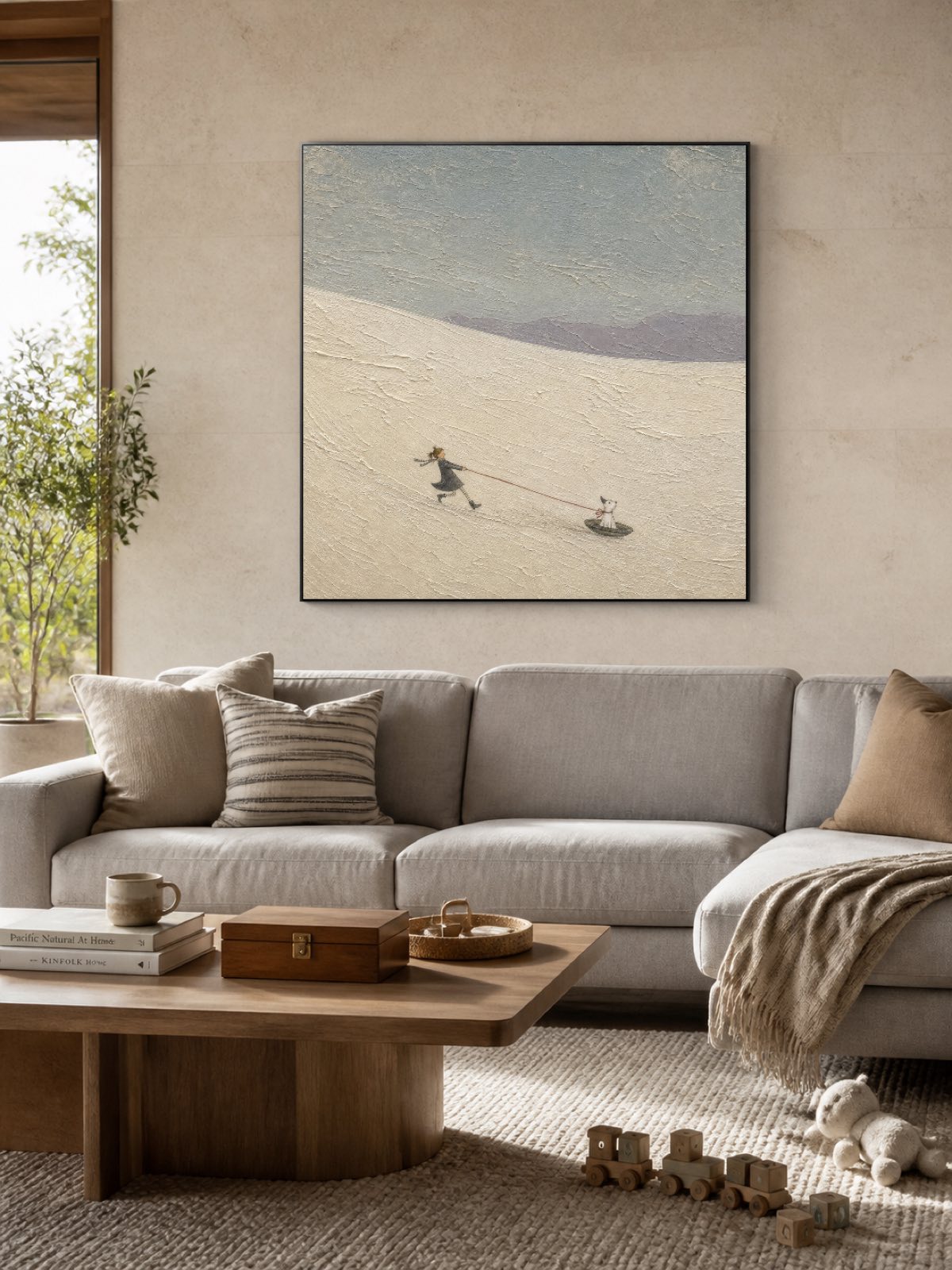 Whimsical Desert Adventure Painting With Textured Dunes For Modern Wall Art Decor