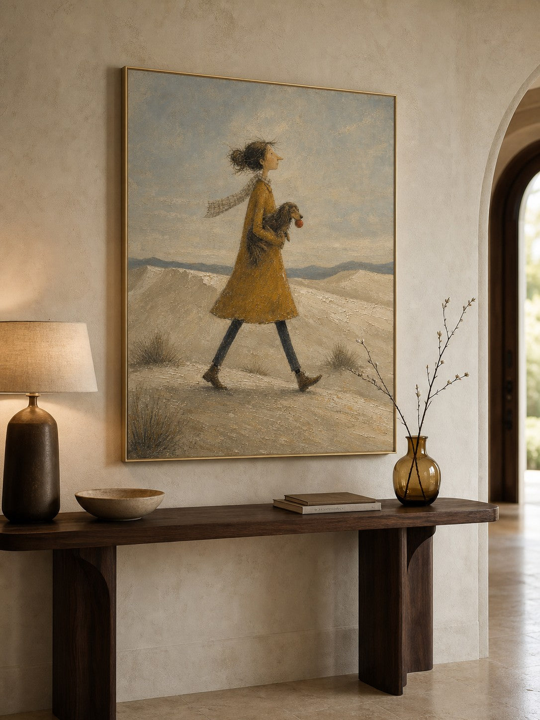 Vintage Abstract White Sands Pet Travel Painting Neutral Travel Painting