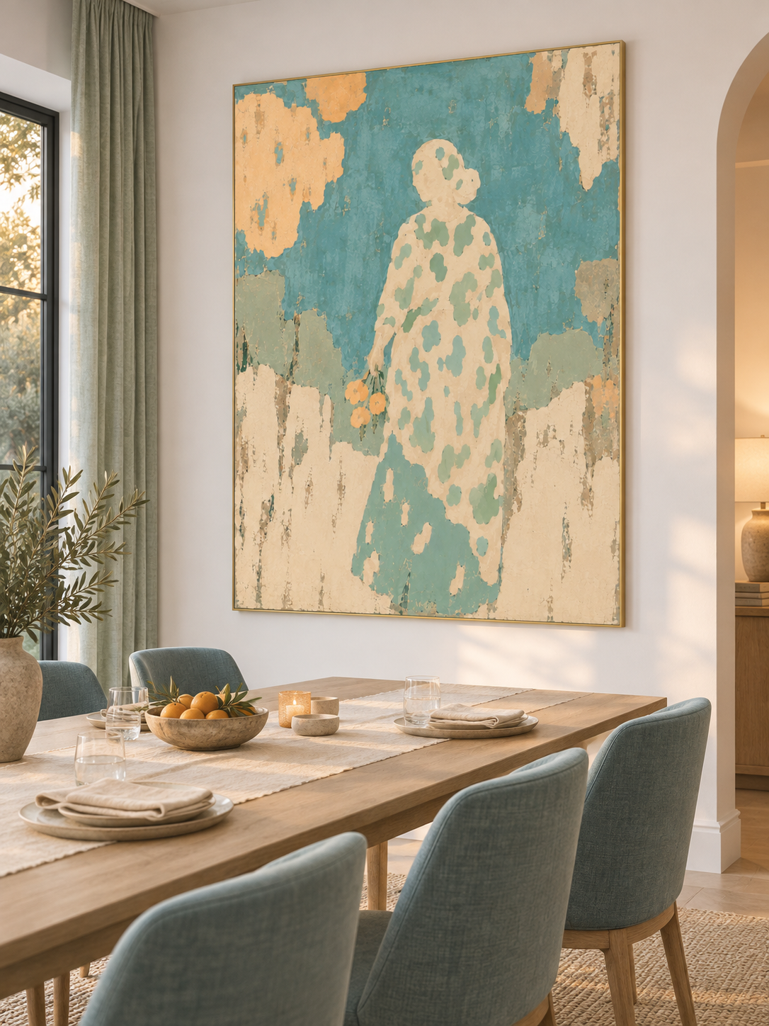 Large Contemporary Woman Painting In Soft Neutral Tones For Bedroom Decor