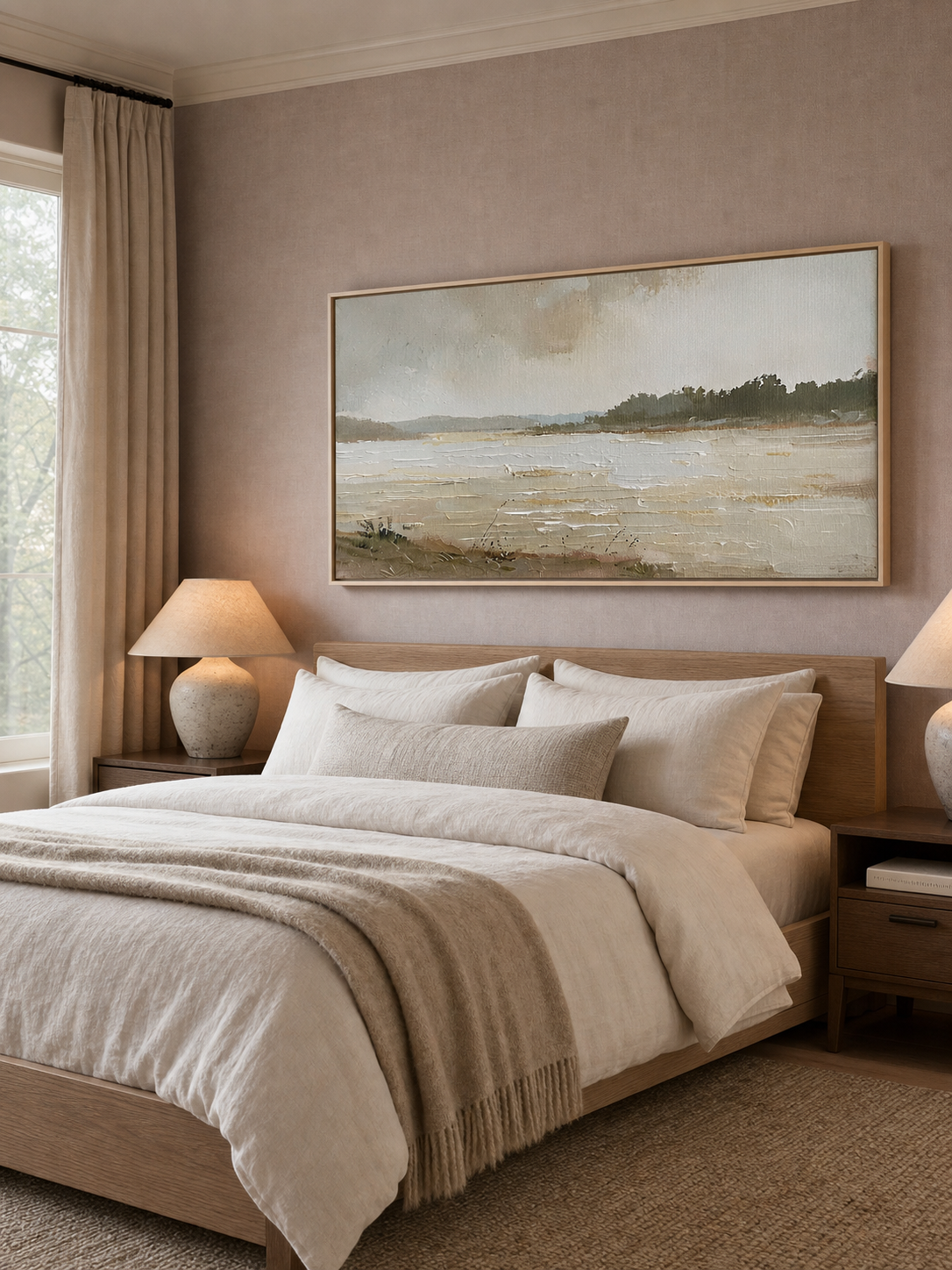 Vintage Abstract Landscape Painting With Beige And Gray Tones For Modern Home Decor