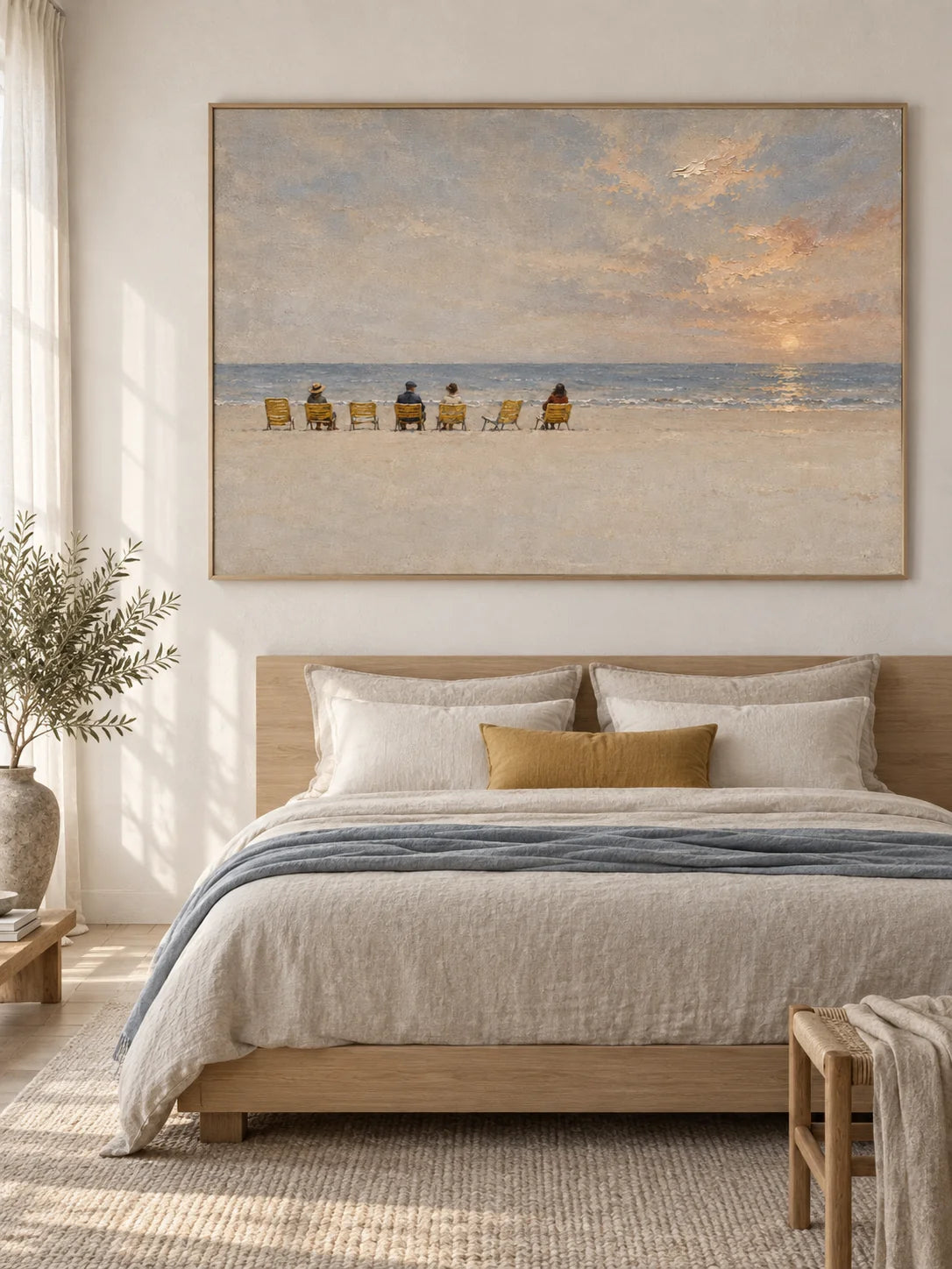 Contemporary Calm Seaside Landscape Painting For Serene Bedroom Wall Decor