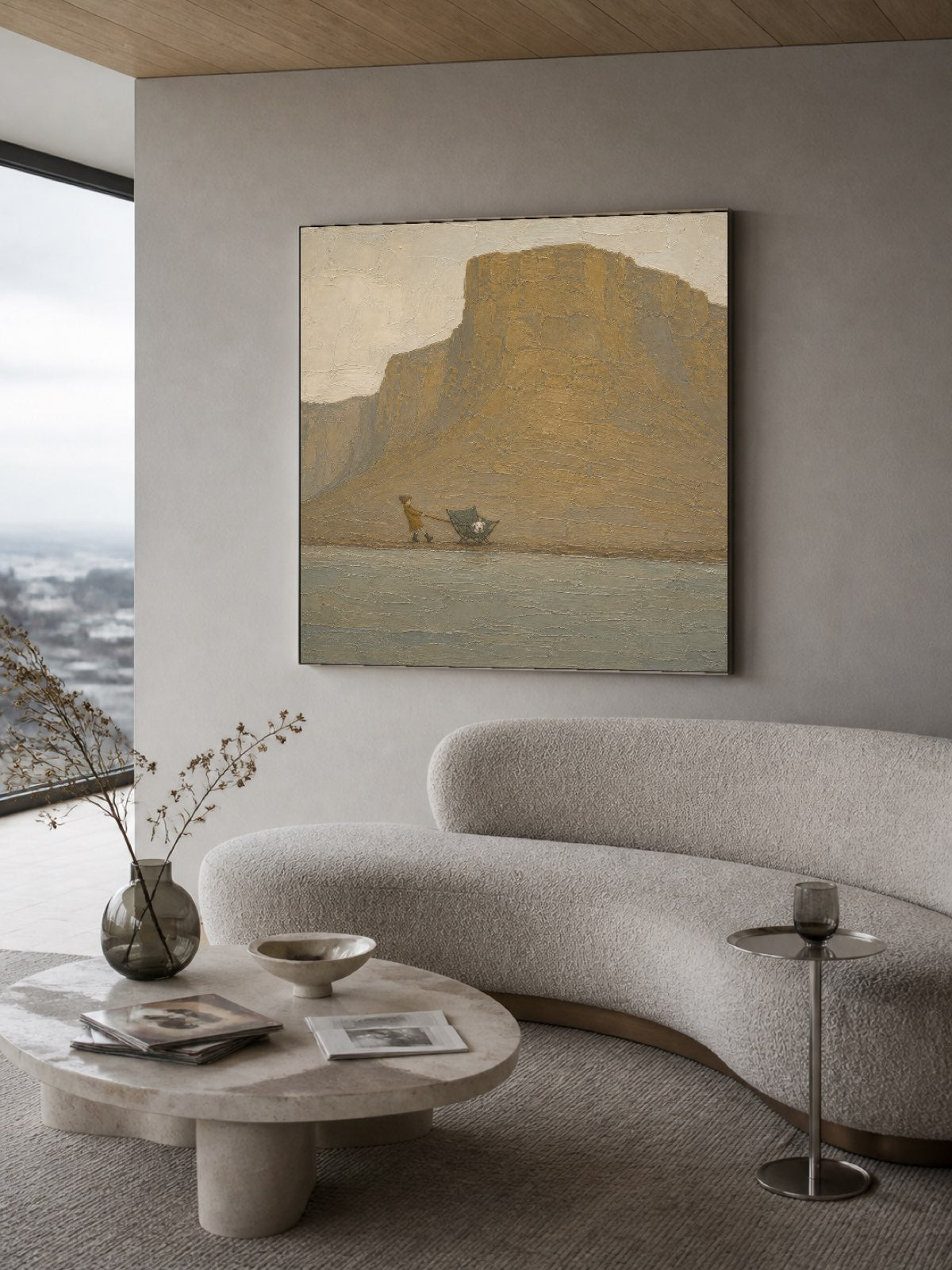 Vintage Abstract Mountain Wall Art Hand Painted Large Pet Travel Canvas Art
