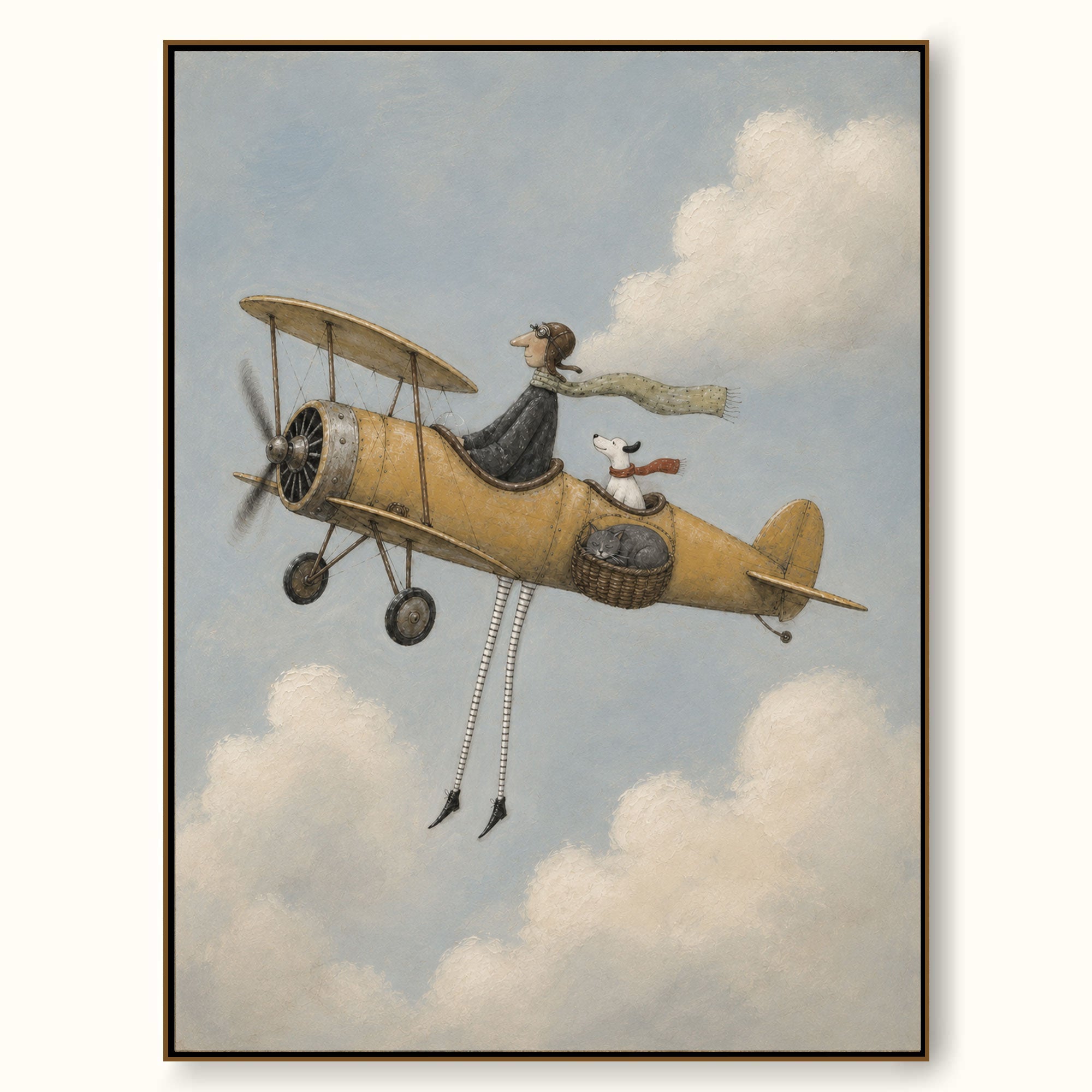 Retro Aviation Art Print With Pilot And Dog In Sky For Home Wall Decor