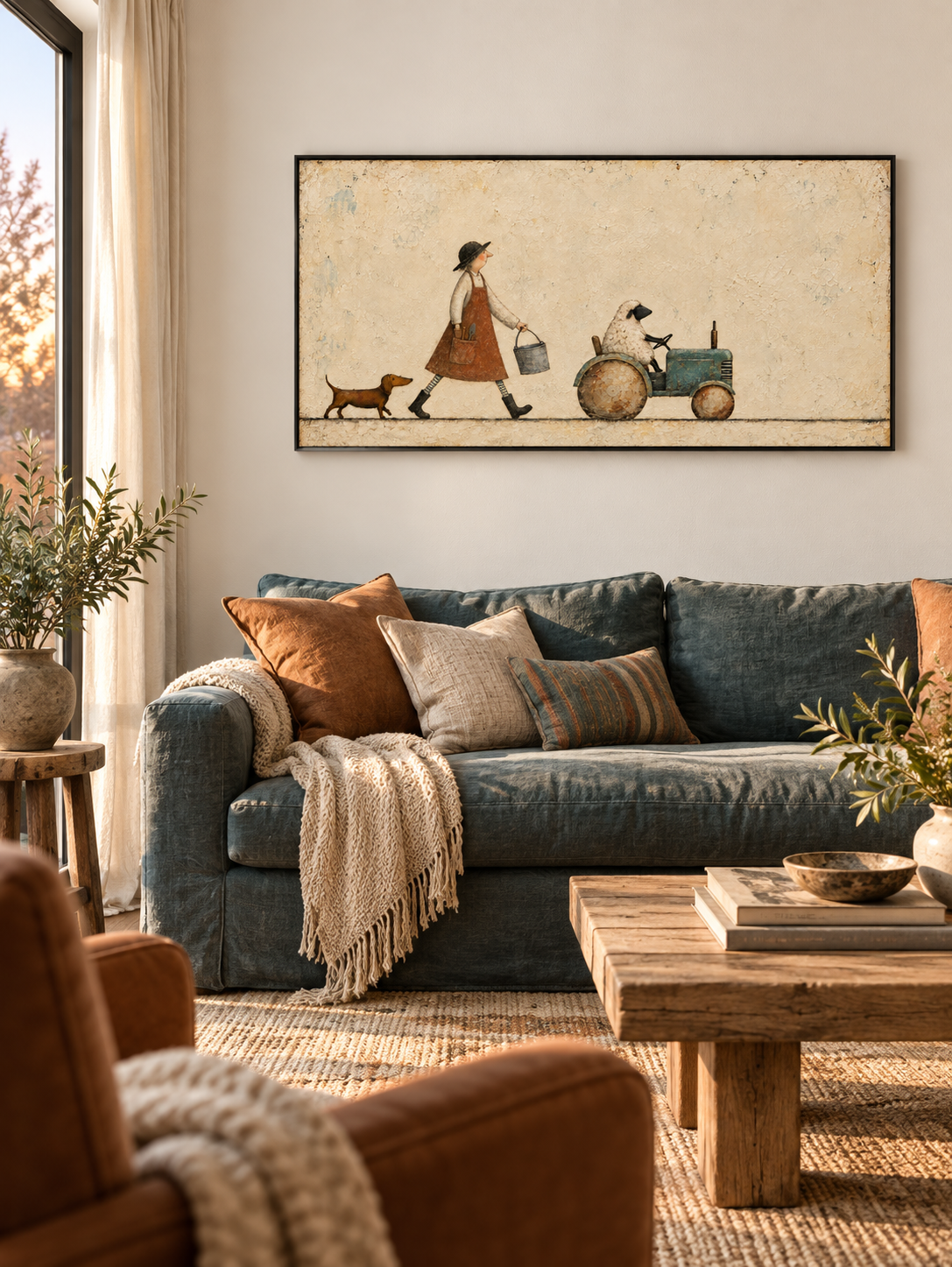 Hand Painted Country Life Wall Art Playful Minimalist Farm Animal Artwork Canvas