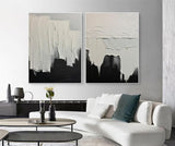 Minimalist White And Black Painting Large Black Wall Art Set of 2 White And Black Textured Wall Art