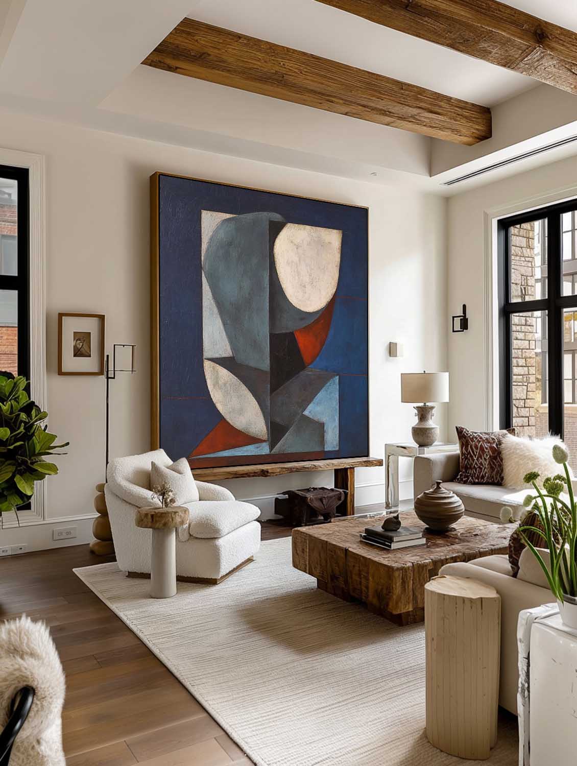 Large Handmade Geometric Art On Canvas Original Colorful Artwork Neutral Geometric Abstract Canvas Painting