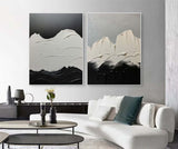 Set Of 2 Minimalist Canvas Painting White And Black Minimalist Acrylic Painting Black and White Abstract Art