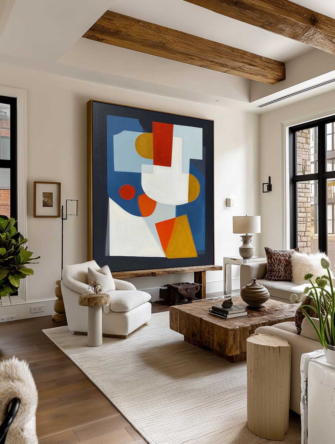 Large Modern Geometric Abstract Painting Large Bold Color Geometric Abstract Canvas Art Neutral Contemporary Wall Art