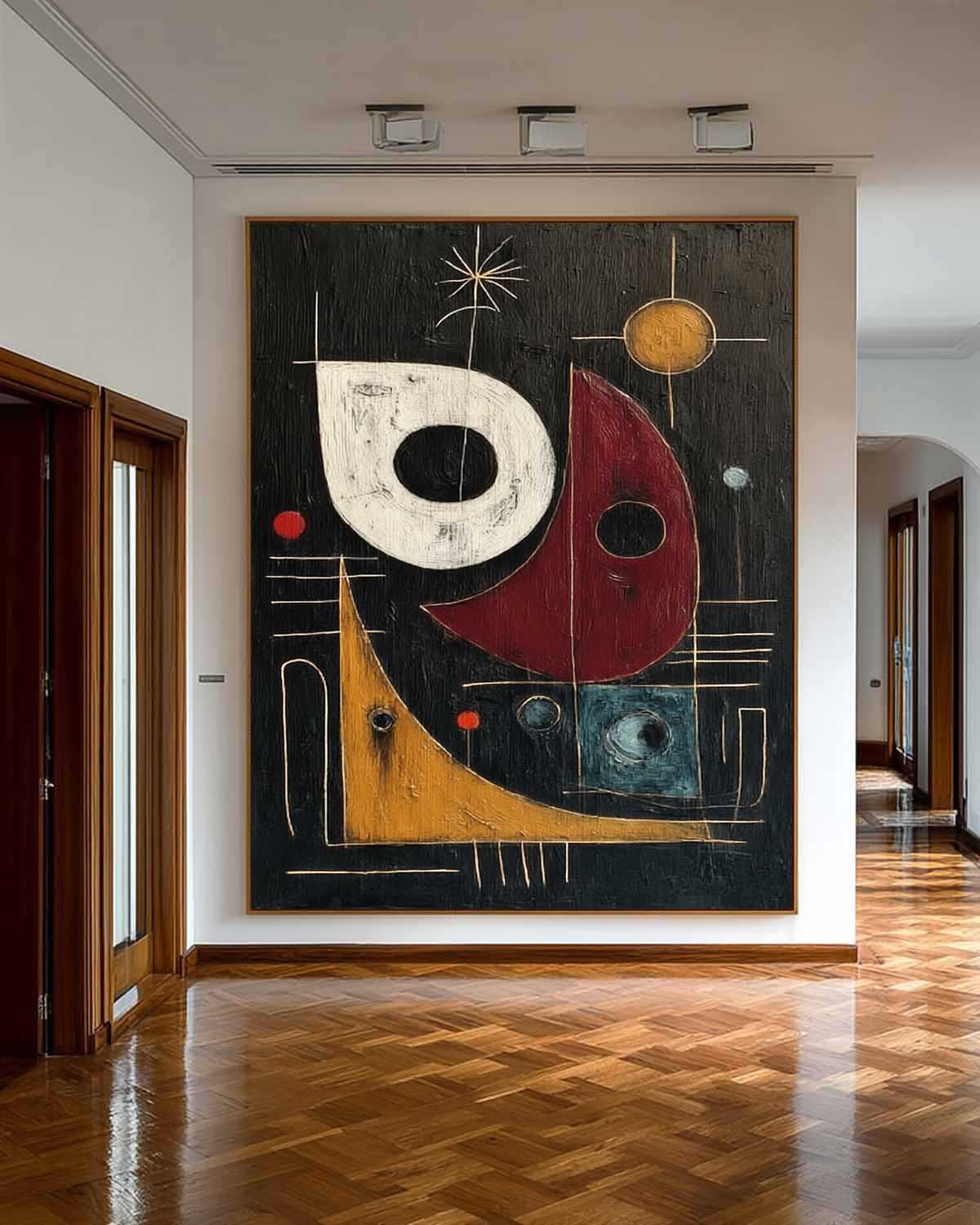 Square Abstract Geometric Painting In Black And Red For Modern Living Room
