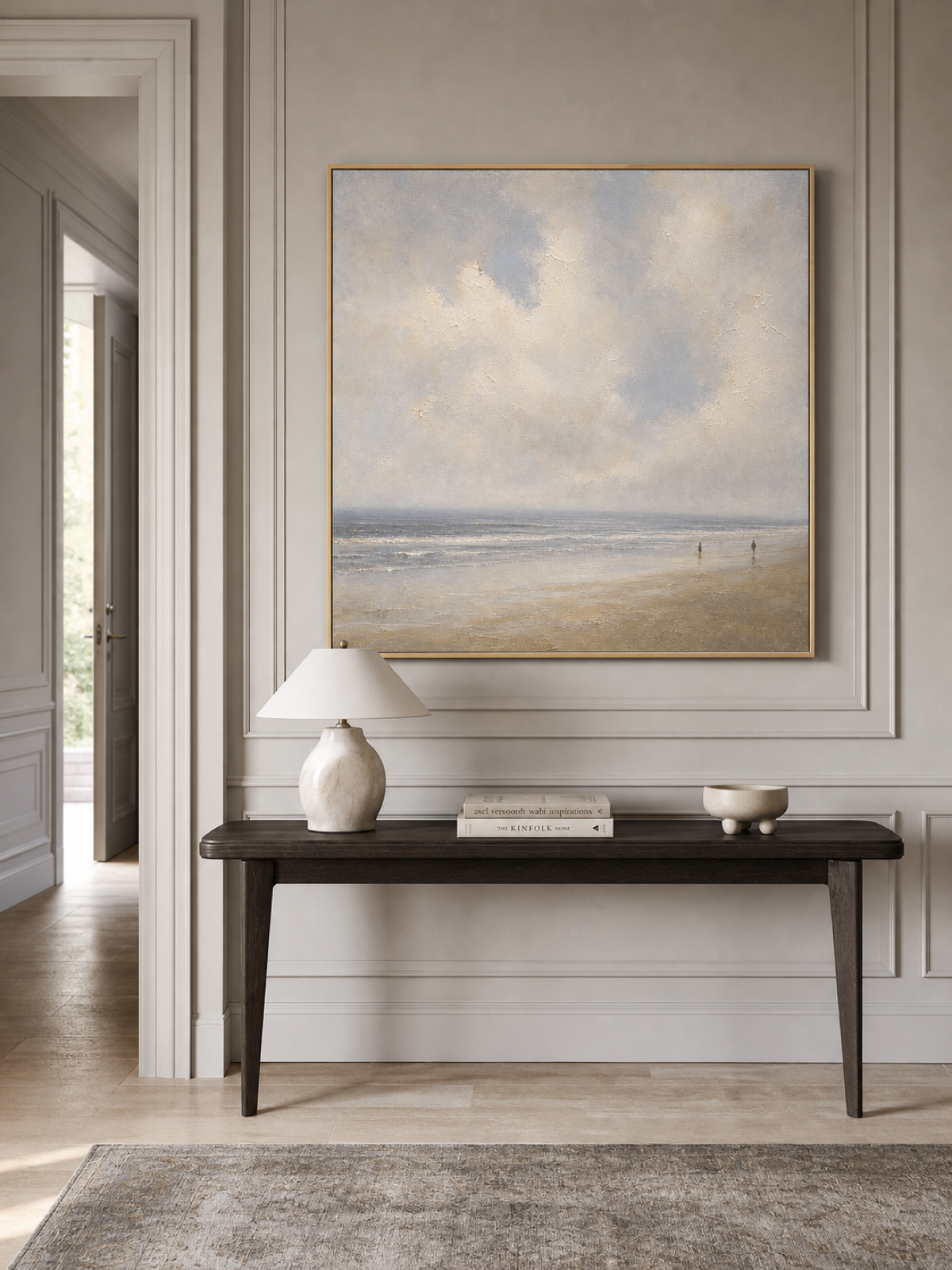 Handmade Neutral Ocean View Canvas Art Minimalist Coast Oil Painting