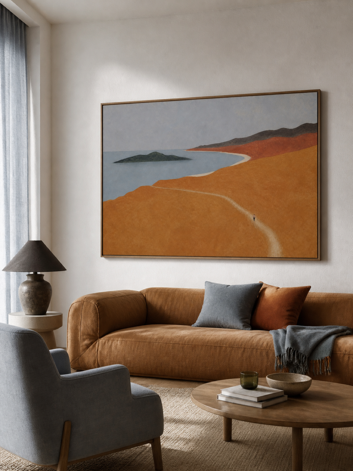 Warm Landscape Canvas Painting For Living Room Modern Organic Decor