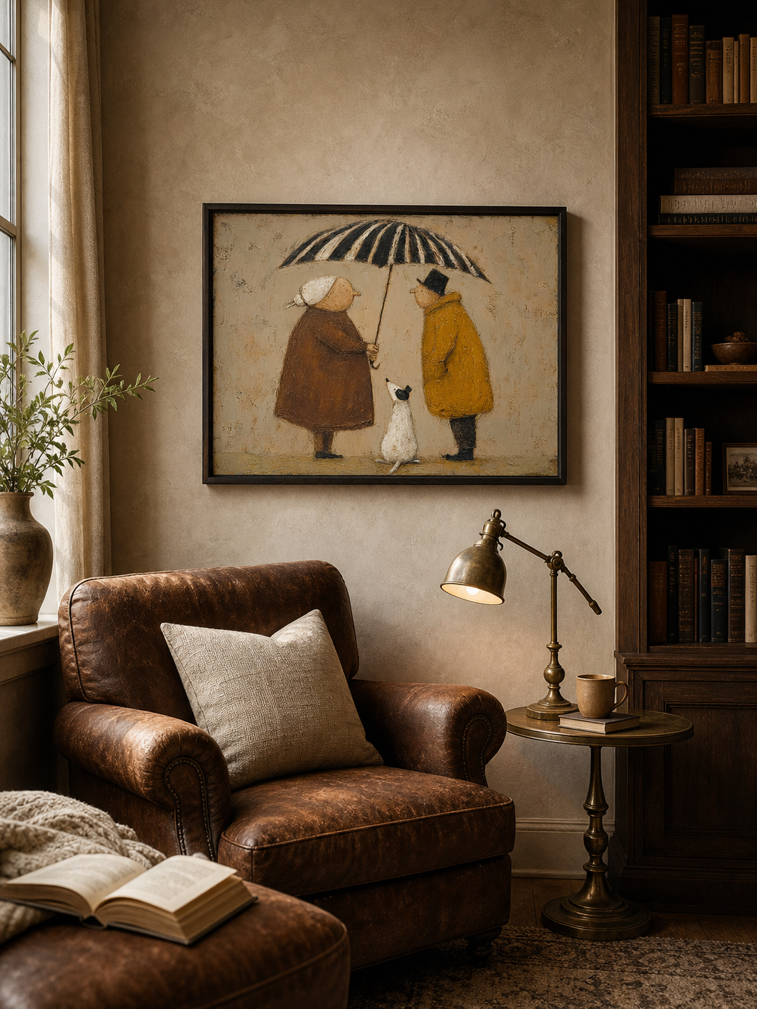 Original Large Neutral Abstract People Painting for Organic Modern Wall Decor