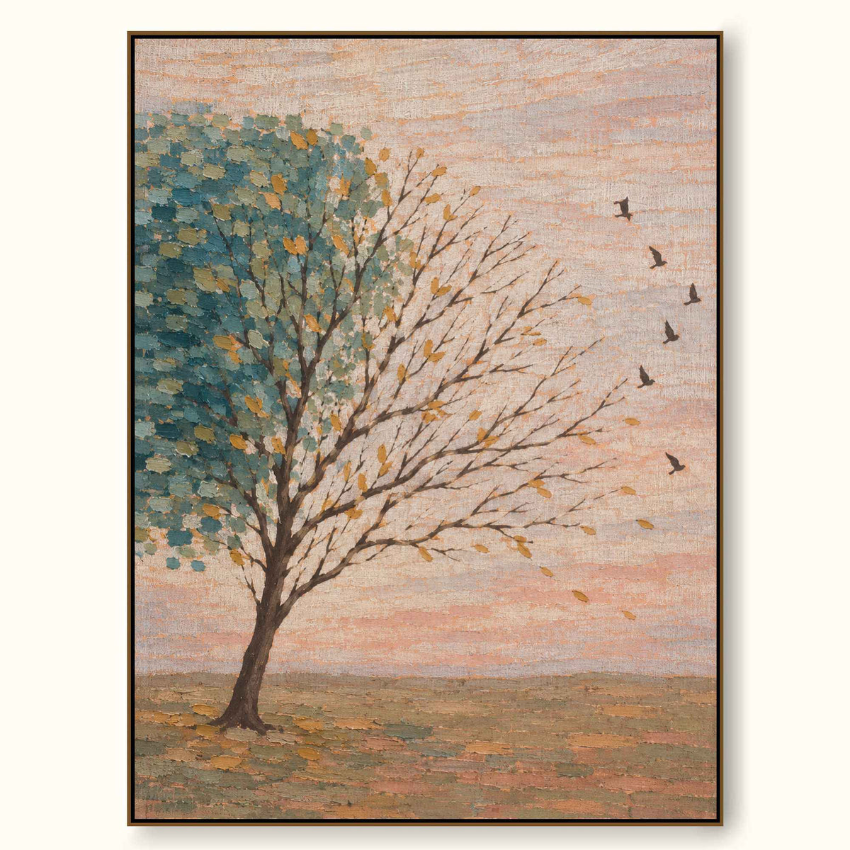 Hand Painted Teal Tree Landscape Wall Art Large Modern Nature Canvas Artwork