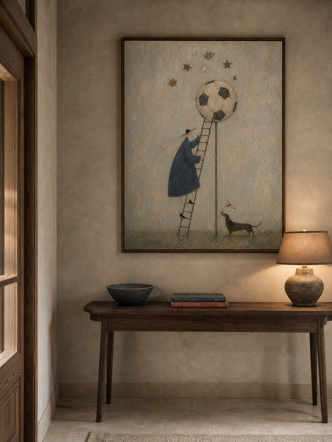 2026 World Cup Inspired Soccer Wall Art With Gentleman And Dachshund