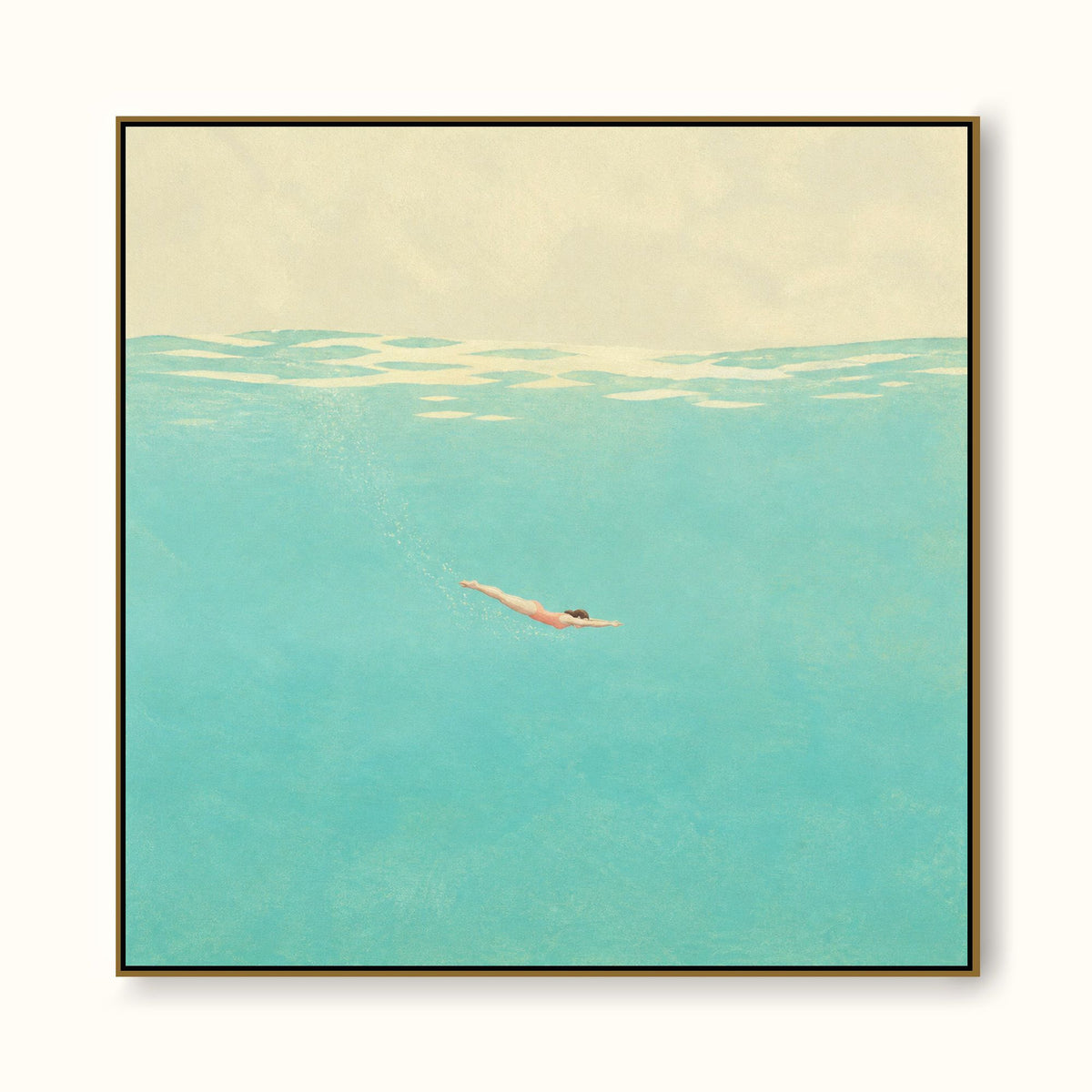 Underwater Swimmer Canvas Painting Hand-Painted Blue Sea Wall Art