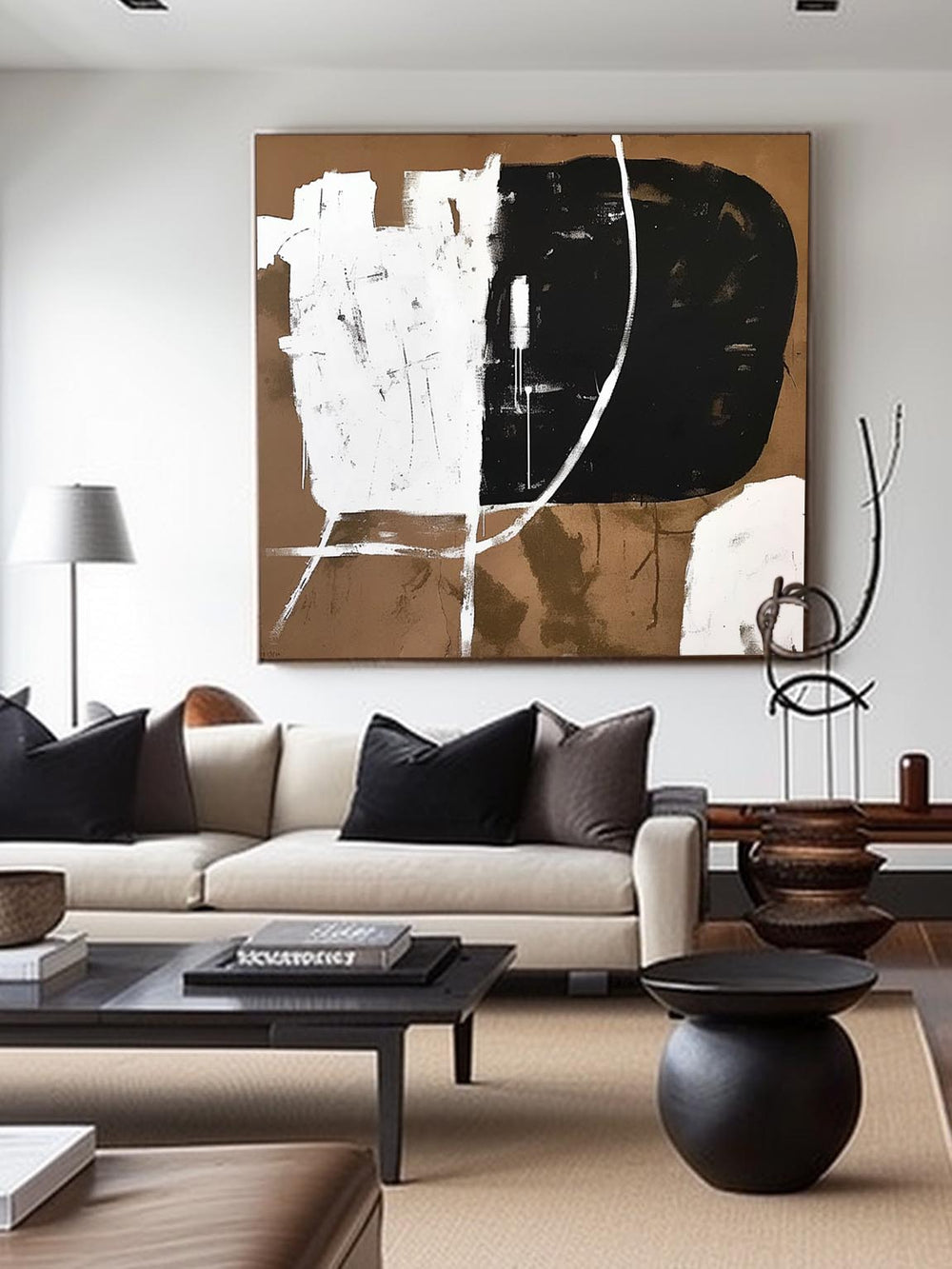 Retro Large Black And Brown Art Large Original Canvas Painting Vintage ...