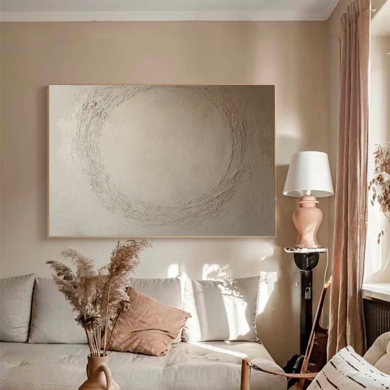 Minimalist Beige Canvas Art Beige Circle Abstract wall art Beige Wabi Sabi Wall Art Neutral Wall Decor 