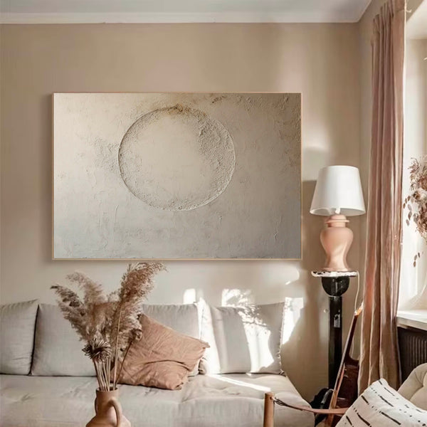 Round Beige 3d Texture Wall Art Minimalist Painting On Canvas Beige Wabi Sabi Wall Art