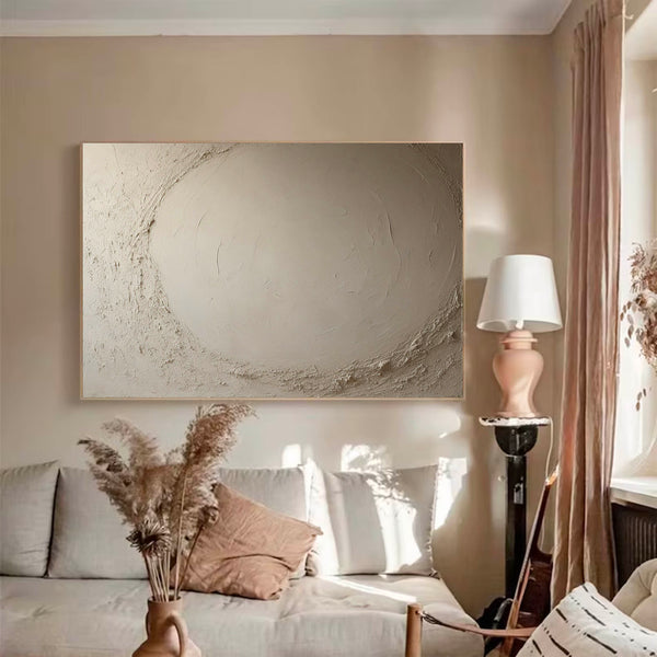 Large Beige Abstract Texture Painting Minimalist Beige Circle Abstract Wall Art