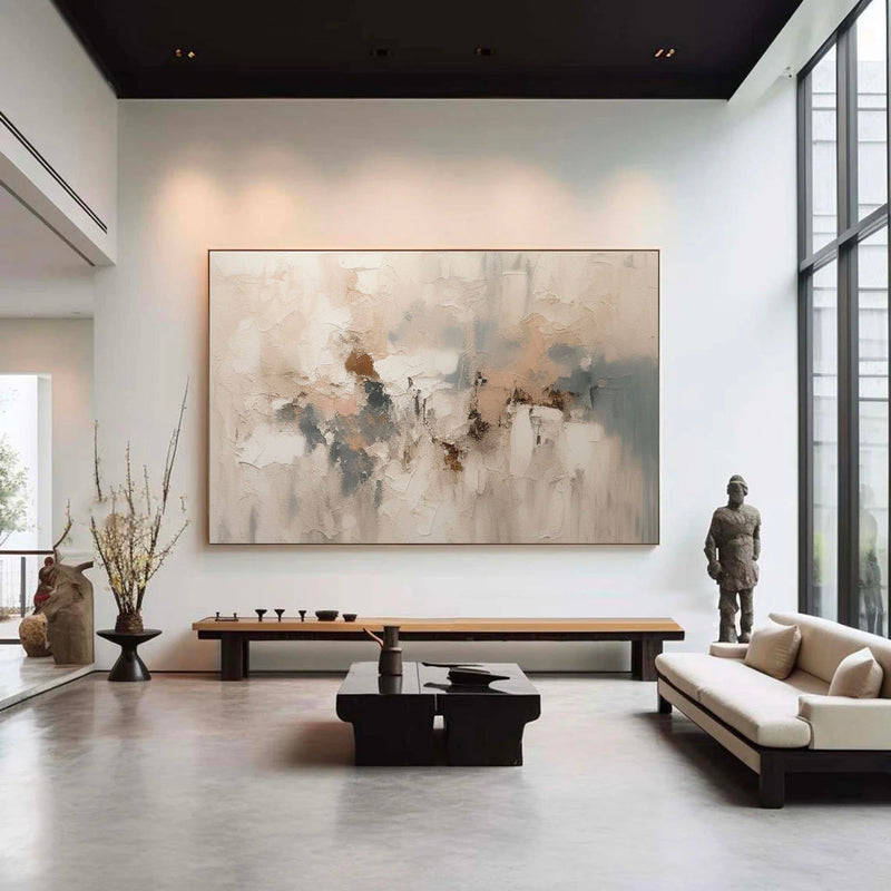 Large Minimalist Beige Canvas Painting Beige And White Abstract Painting On Canvas