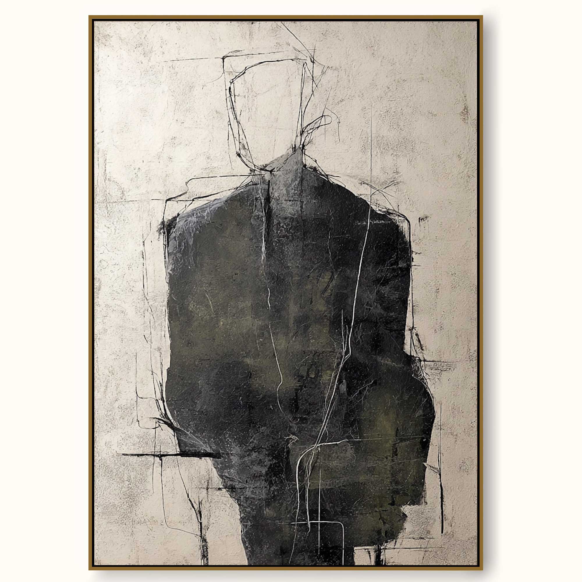 Beige Black Abstract Portrait Painting Beige And Black Abstract Figure Artwork Original Beige And Black Oil Painting