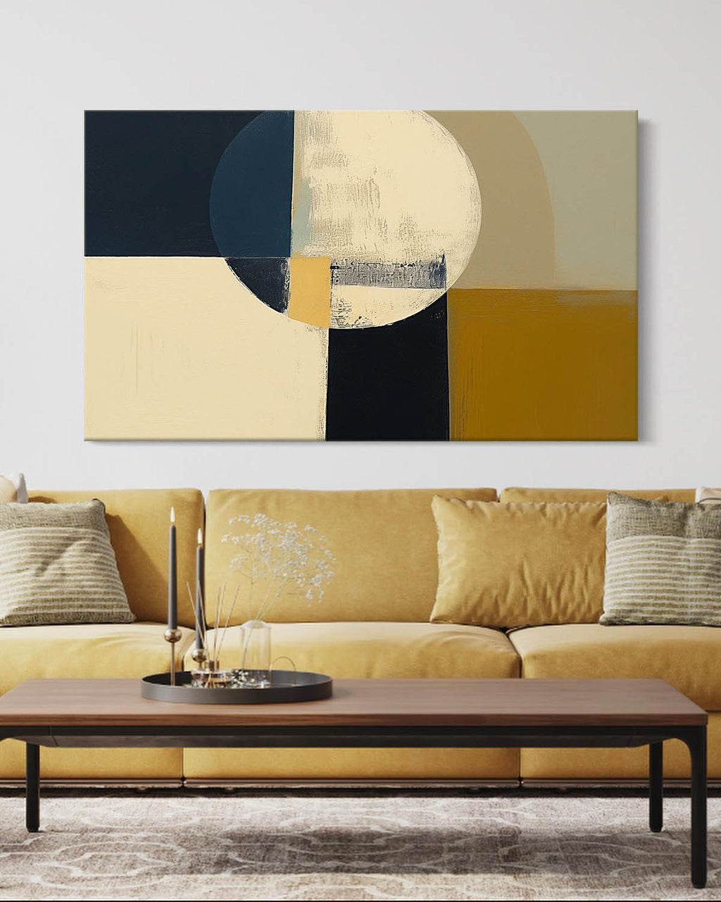 Minimalist Circular Abstract Canvas Painting Minimalist Geometric Wall ...