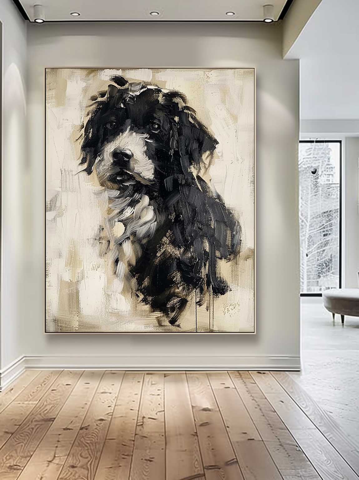 Retro Abstract Dog Painting Minimalist Dog Canvas Art Retro Neutral Abstract Oil Painting Neutral Tones Oil Painting