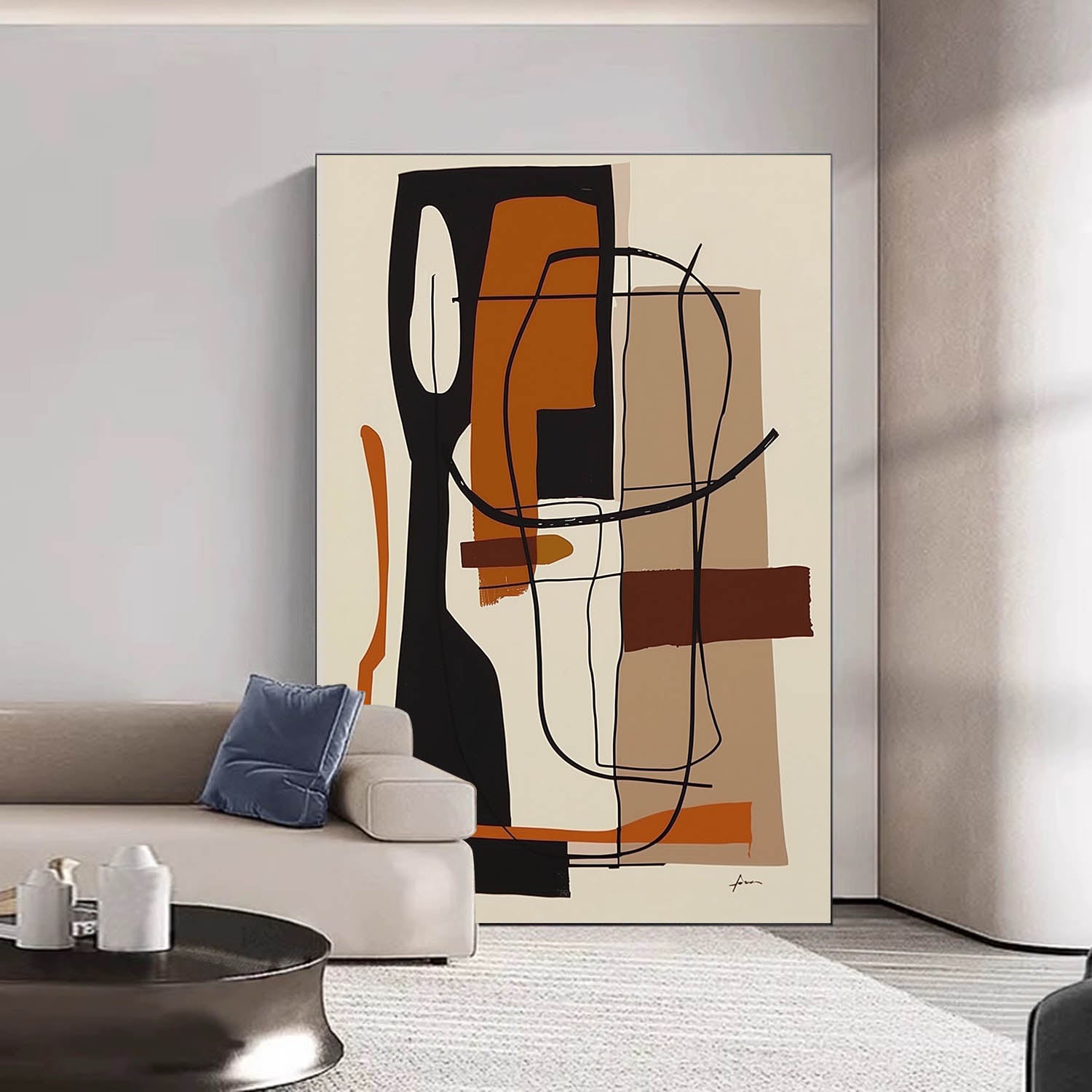 Large Bright Colorful Abstract Canvas Oil Painting Original Black And Beige Abstract Textured Wall Art