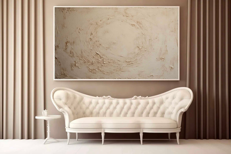 Large Beige Texture Painting Pure Beige 3d Minimalist Painting Beige Circle Abstract Wall Art