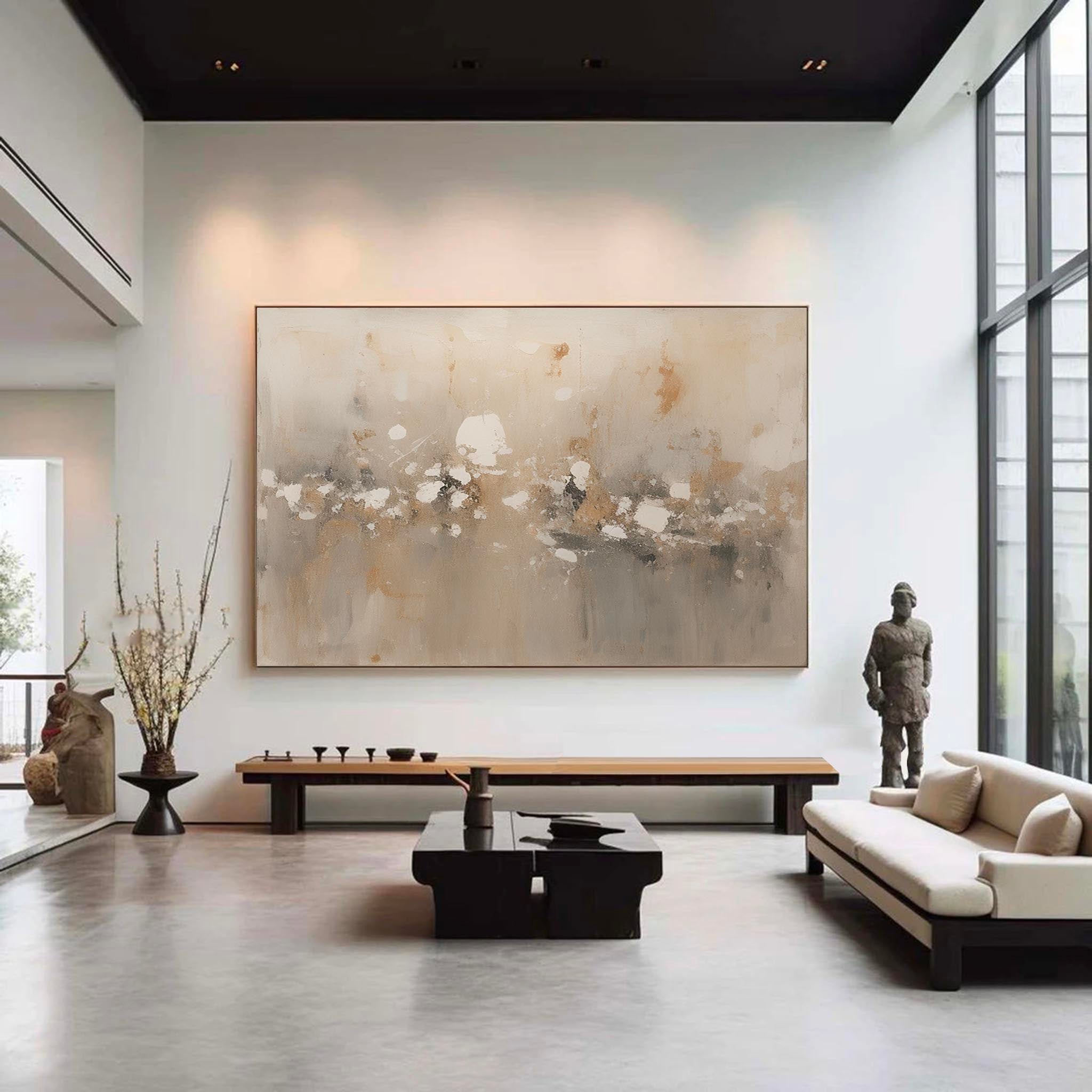 Large Minimalist Beige Abstract Canvas Art Large Beige Wabi-Sabi Wall Art Neutral Minimalist Wall Art