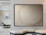 Large Beige Abstract Texture Painting Minimalist Beige Circle Abstract Wall Art