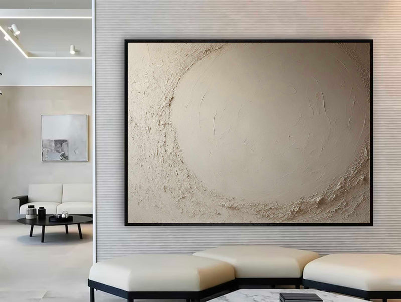 Large Beige Abstract Texture Painting Minimalist Beige Circle Abstract Wall Art