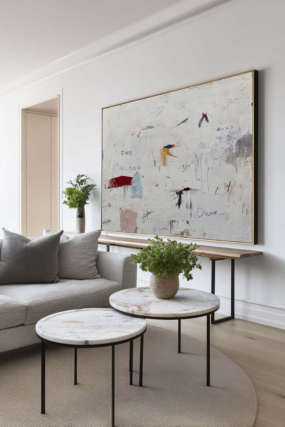 Contemporary Neutral White Graffiti Abstract Painting Minimalist Wabi-Sabi Graffiti Abstract Canvas Minimalist White Abstract Oil Painting