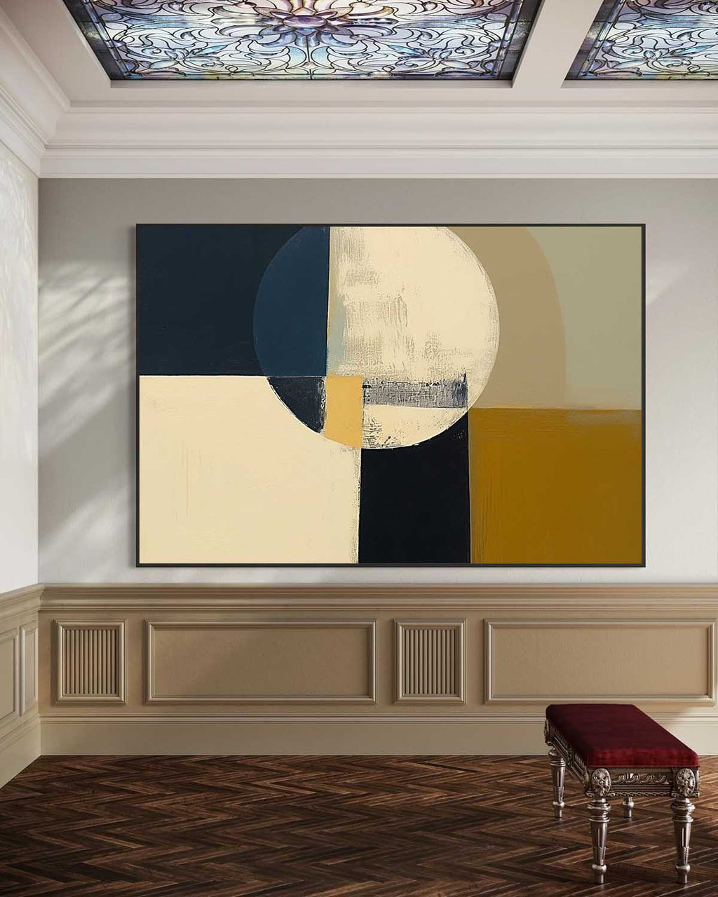 Minimalist Circular Abstract Canvas Painting Minimalist Geometric Wall ...
