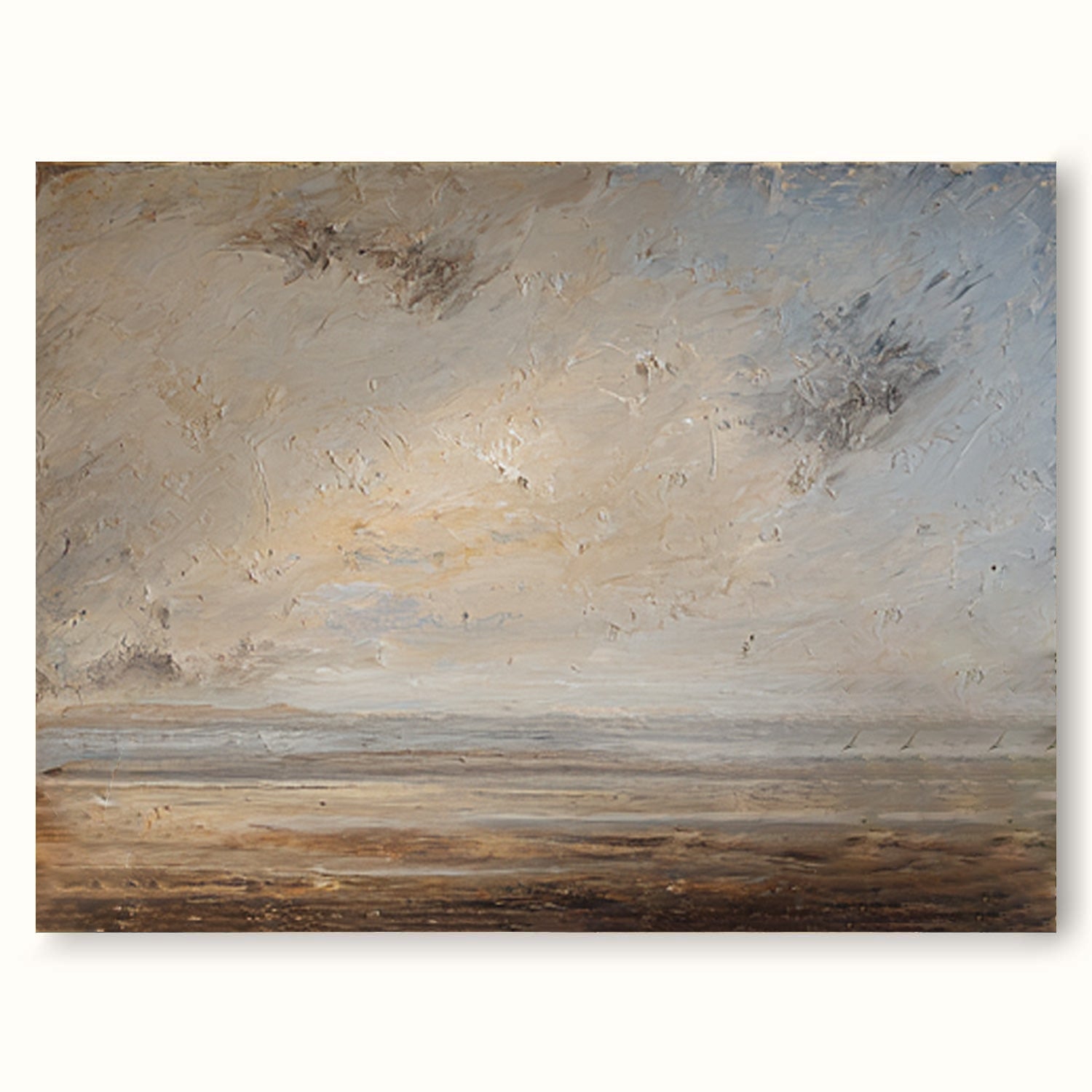 Large Minimalist Beige And Gray Seascape Canvas Wall Art Large Minimalist Coastal Canvas Art Neutral Soft Light Ocean Oil Painting