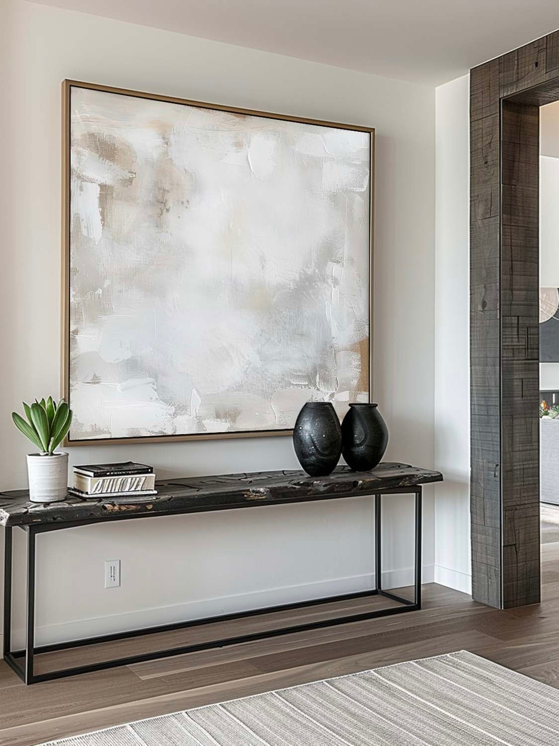 Vintage White Abstract Canvas Painting Original Minimalist Acrylic Art Neutral White Wabi Sabi Canvas Art