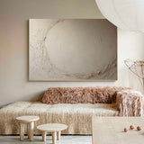 Large Beige Abstract Texture Painting Minimalist Beige Circle Abstract Wall Art