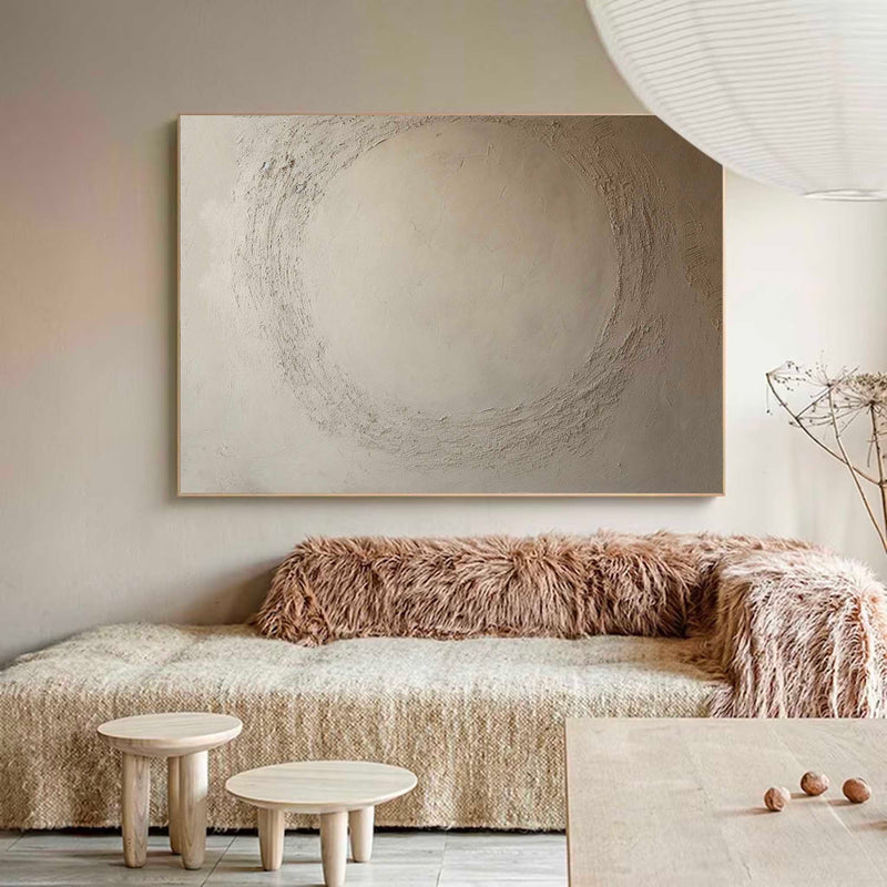 Minimalist Beige Canvas Art Beige Circle Abstract wall art Beige