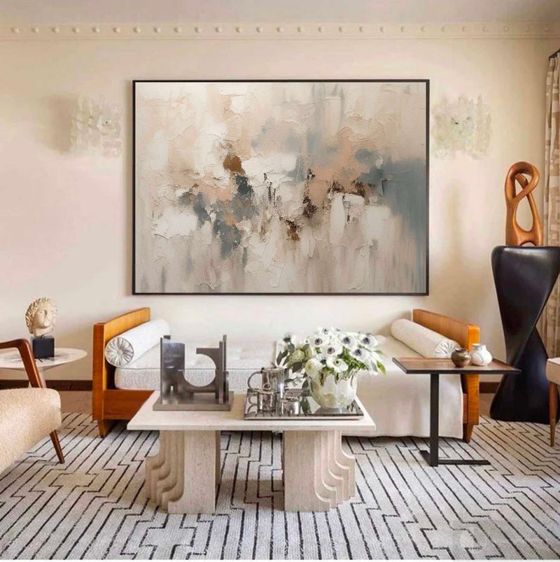 Large Minimalist Beige Canvas Painting Beige And White Abstract Painting On Canvas