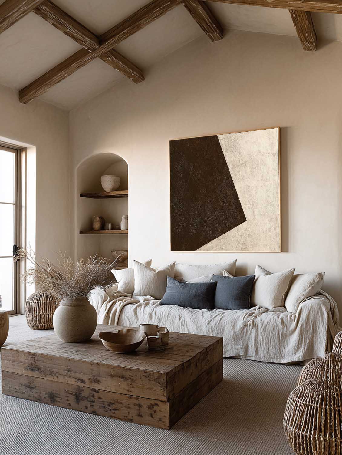 Contemporary Brown And Beige Geometric Abstract Artwork Wabi Sabi Geometric Abstract Painting Modern Neutral Canvas Wall Art