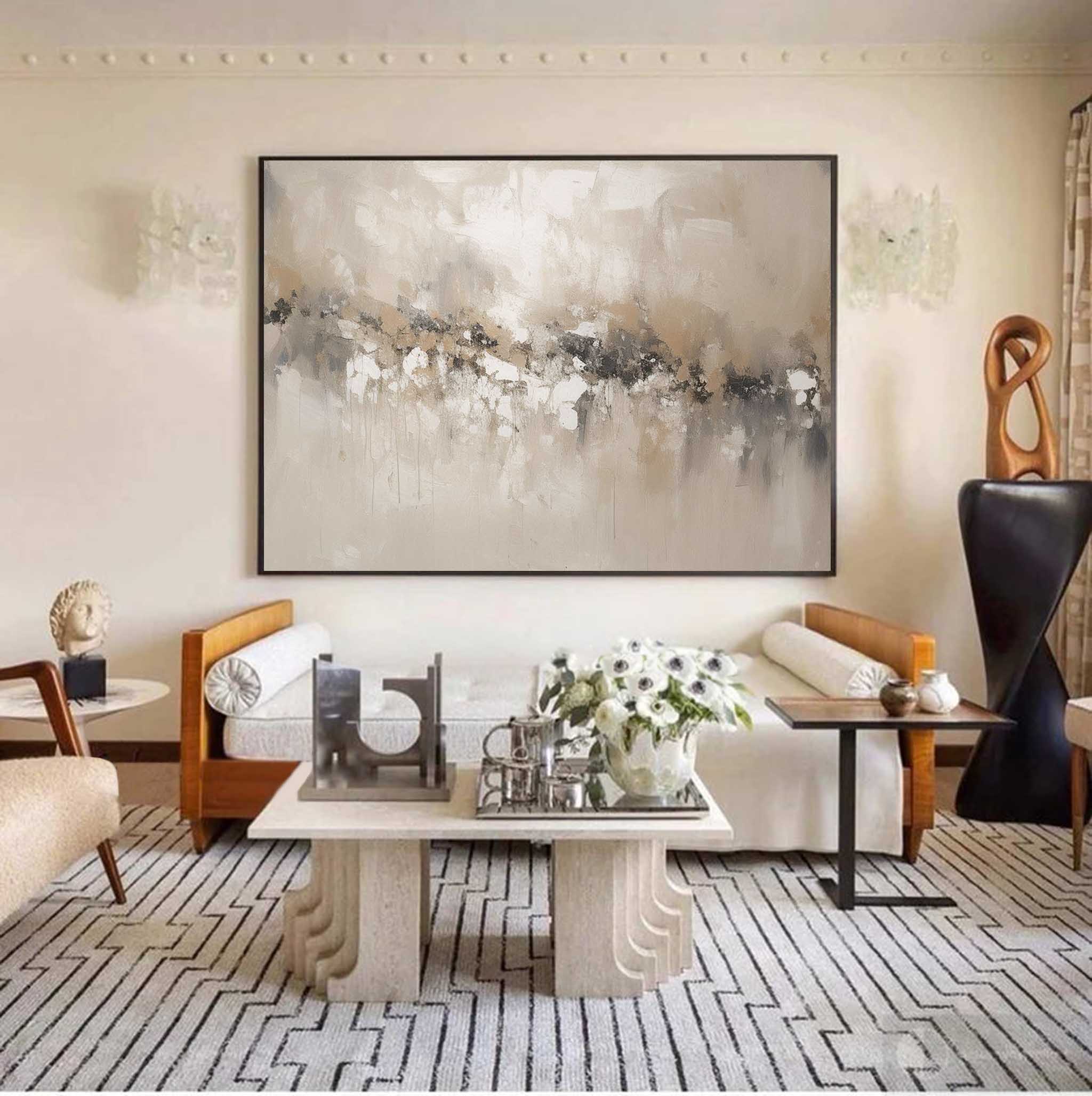 Beige White Minimalist Painting On Canvas Large Minimalist Beige Canvas Painting Big Beige Canvas Art