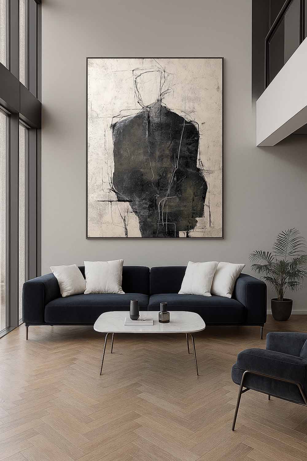 Beige Black Abstract Portrait Painting Beige And Black Abstract Figure Artwork Original Beige And Black Oil Painting