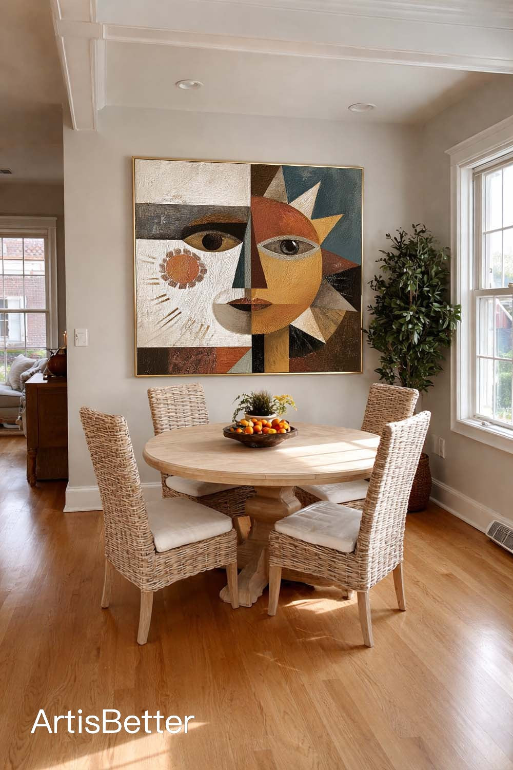 Hand Painted Textured Abstract Face Painting Large Abstract Face Wall Art Large Abstract Geometric Face Painting