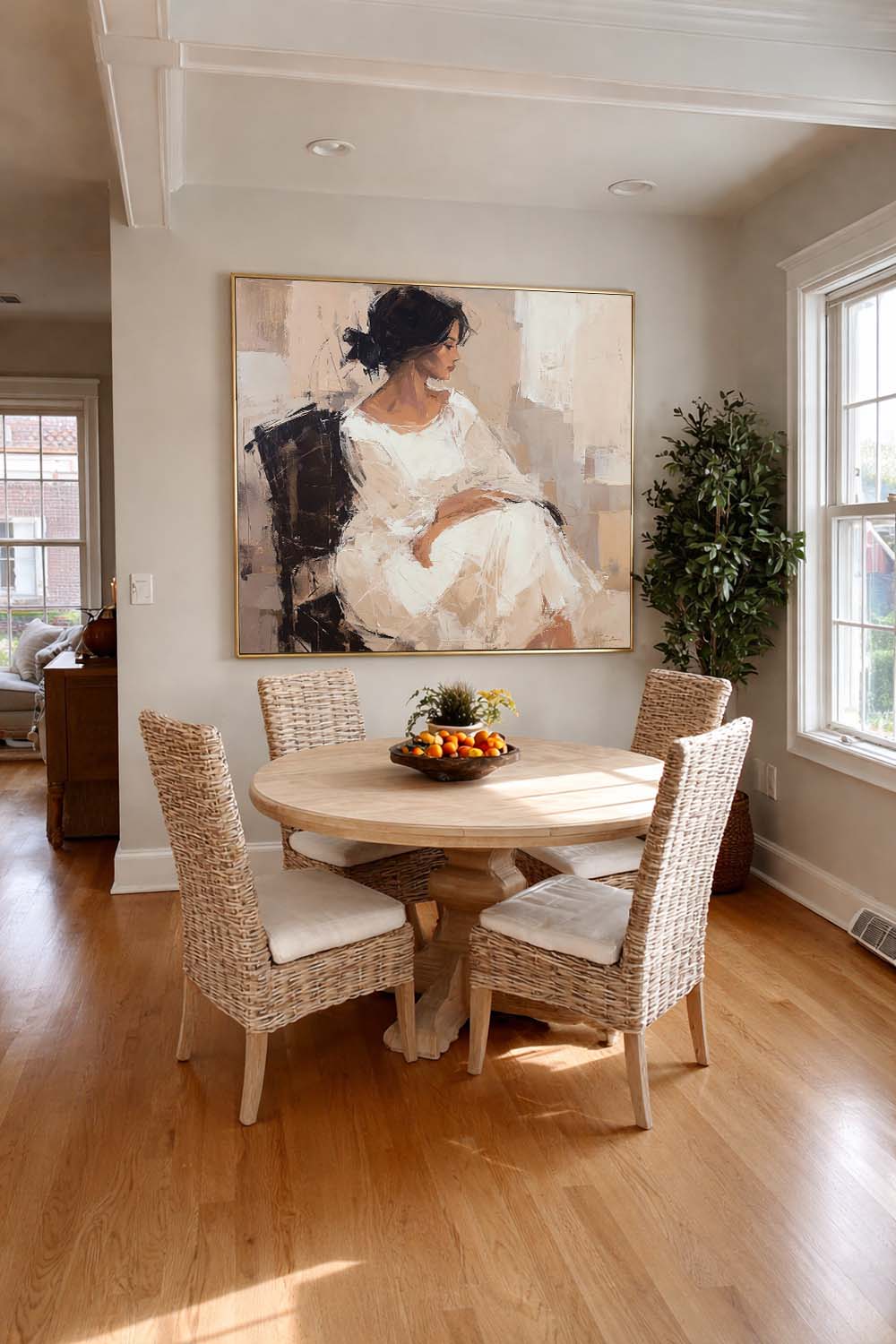 Minimalist Beige And Brown Female Portrait Painting Neutral Brown And White Female Figure Handmade Abstract Oil Painting