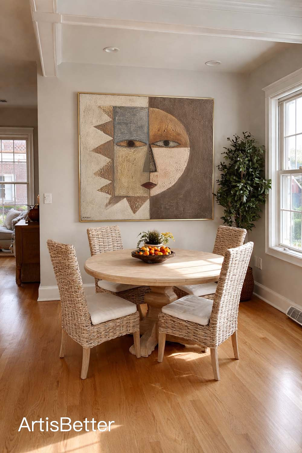Neutral Textured Geometric Abstract Face Art Wabi Sabi Textured Abstract Portrait Painting Brown And Beige Canvas Painting
