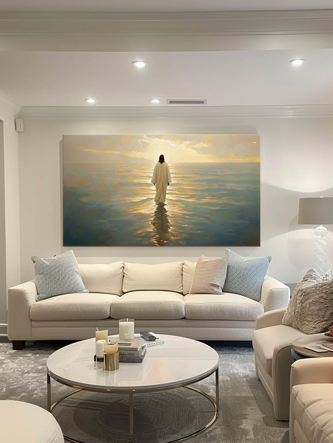 Large Oil Painting Of Jesus Walking On Water Christian Art Living Room Decor Original Jesus Abstract Wall Art