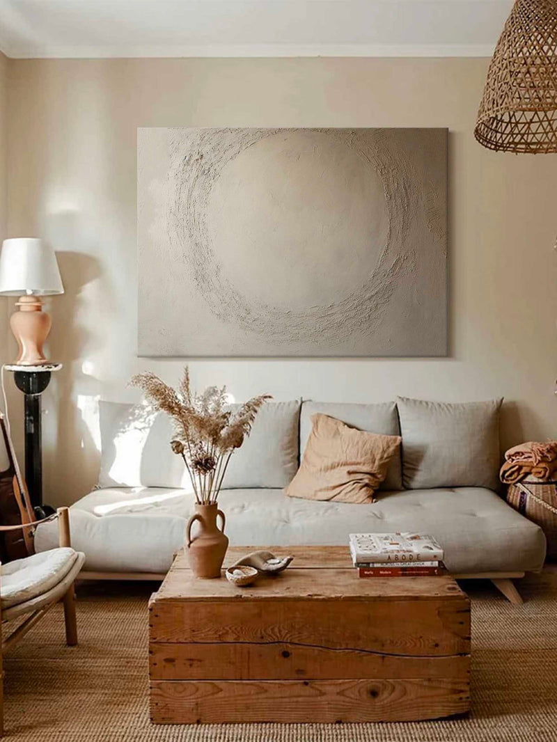 Minimalist Beige Canvas Art Beige Circle Abstract wall art Beige Wabi Sabi Wall Art Neutral Wall Decor 